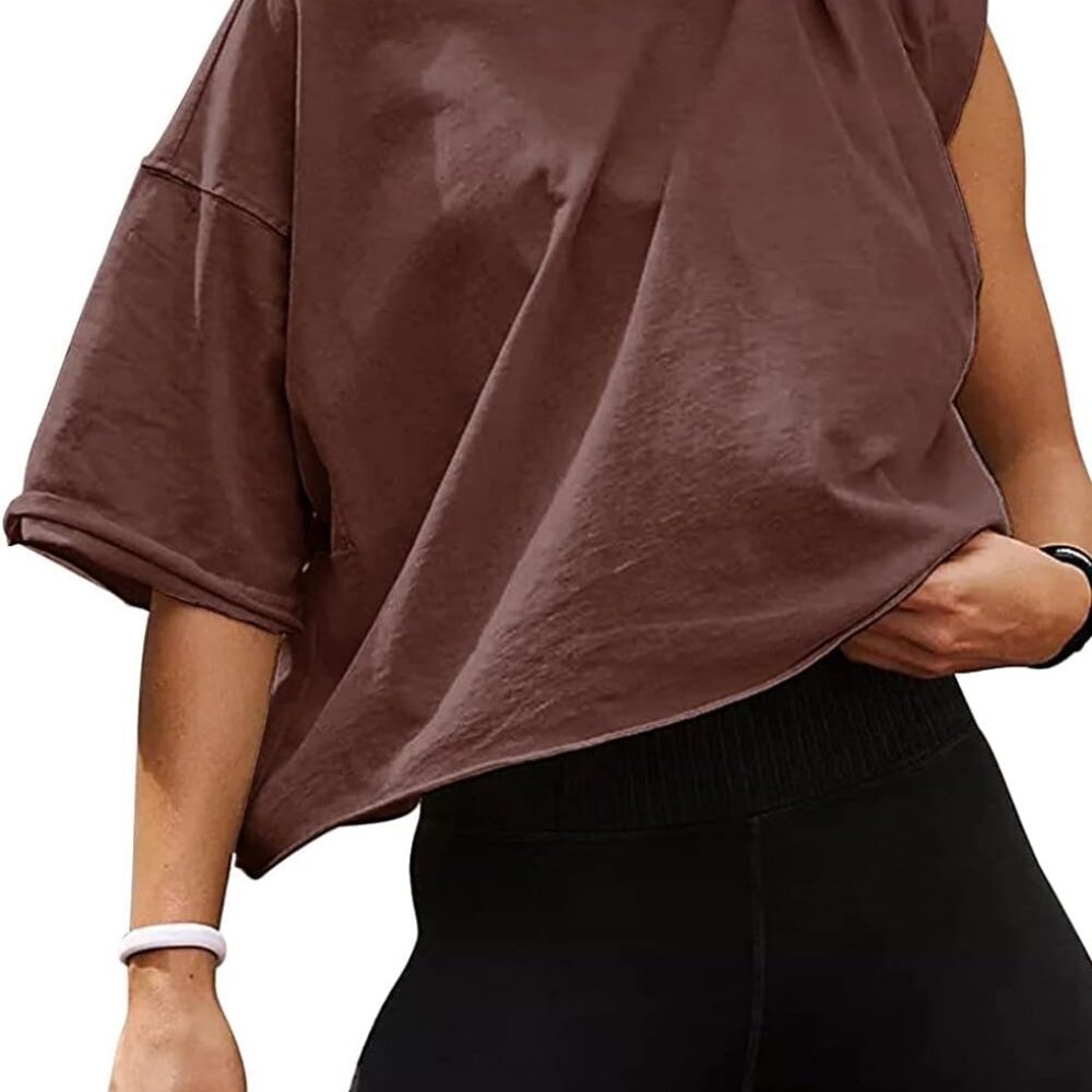 Oversized Workout Shirts for Women Short Sleeve Drop Shoulder Casual Crop Tops